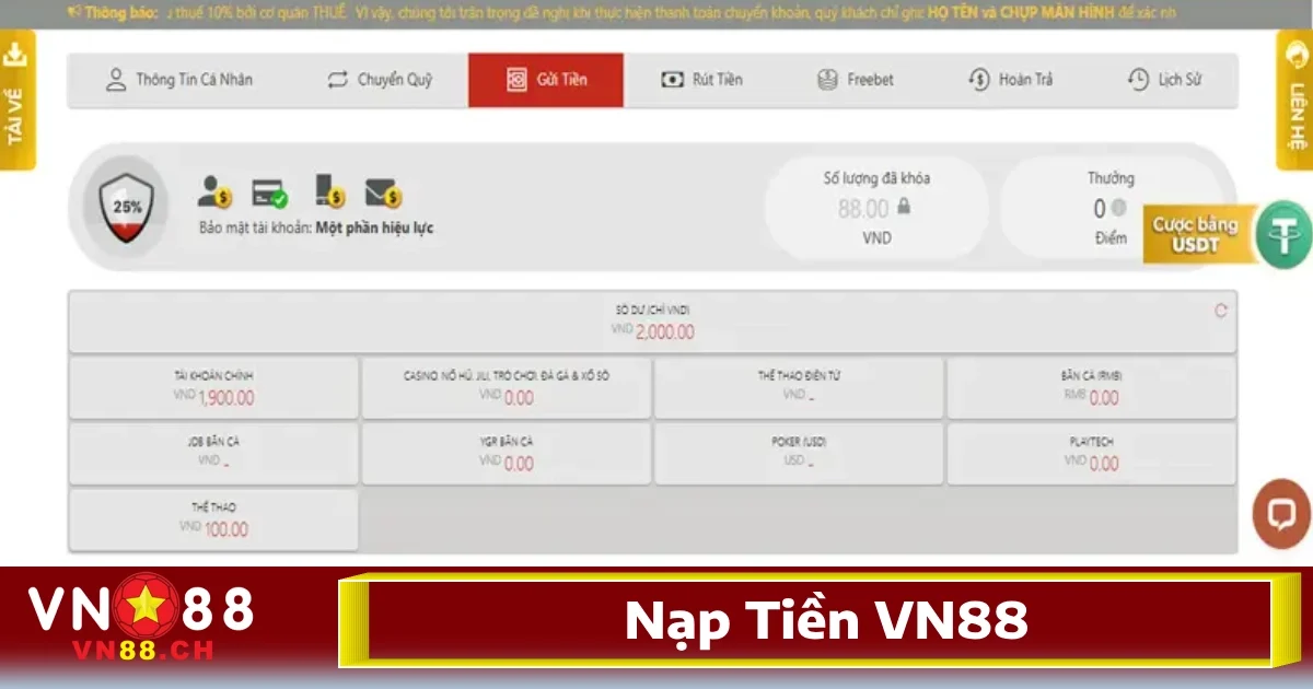 Nạp tiền VN88 – Giao dịch tức thì, tiền vào ngay