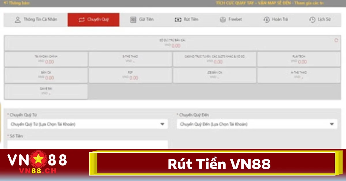 Rút tiền VN88 là bước cuối cùng để người chơi có thể chuyển số tiền thắng cược, thưởng hoặc tiền gửi của mình về tài khoản ngân hàng cá nhân một cách nhanh chóng